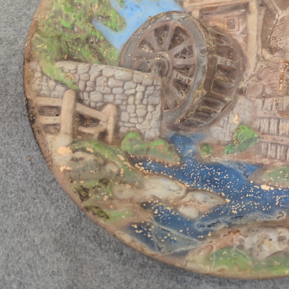 Vintage 3D Relief Wall Plaque Countryside Water Mill Cottage Scene Decor - Picture 5 of 6